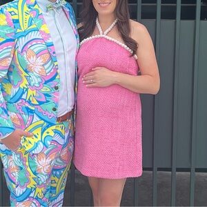 Tuckernuck Pink Tweed dress with Pearl neckline mini dress